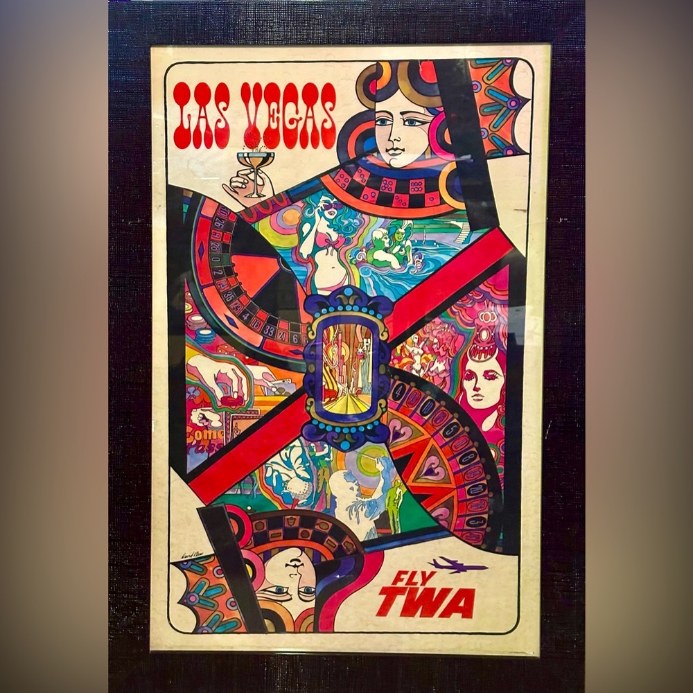 Fly TWA Airlines Las Vegas Travel Vintage Art Poster David Klein